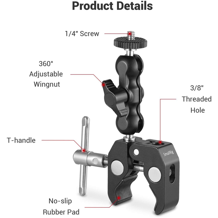 SmallRig Multifunctional Crab-Shaped Clamp with 3.5" Ball Head Magic Arm 2164