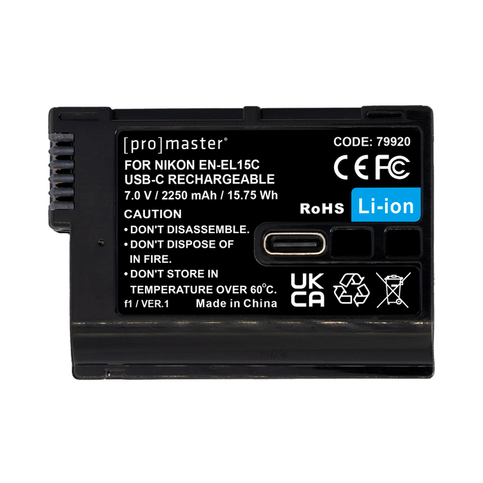 ProMaster Li-ion Battery for Nikon EN-EL15c with USB-C Charging for Nikon Z8, Zf, & Z6III Cameras