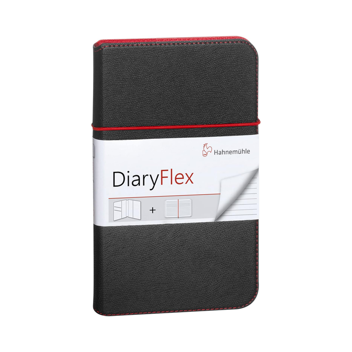 Hahnemühle DiaryFlex Notebook with Ruled Pages, 100gsm, 4.5" x 7.5" Portrait, 80 Sheets (160 Pages) - Red Interior with Black Cover