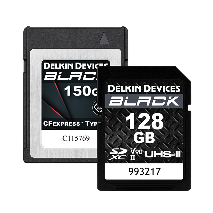 Delkin Devices 150GB BLACK CFexpress Type B Memory Card and 128GB BLACK Rugged UHS-II SDXC Memory Card Bundle