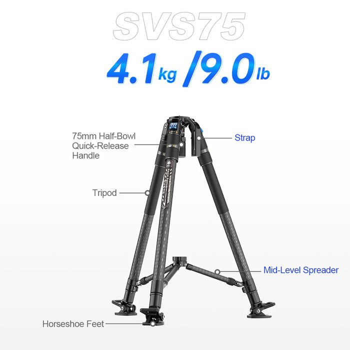 Sirui SVS75 Rapid System One-Step Height Adjustment Carbon Fiber Video Tripod with 75mm Half Bowl & Mid-Level Spreader