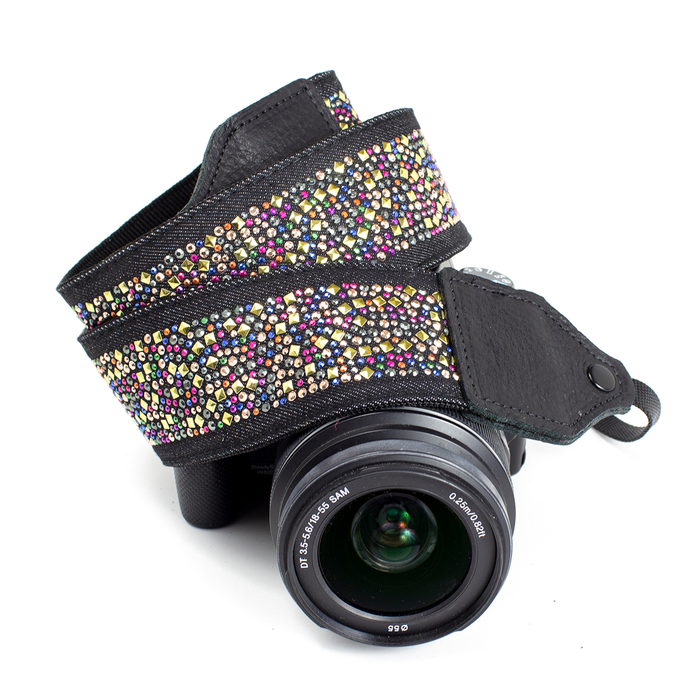 Perri's Leathers Ltd. Jacquard Camera Strap, Multi-Color Rhinestone